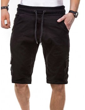 Solid Color Multi-pocket Drawstring Shorts - M