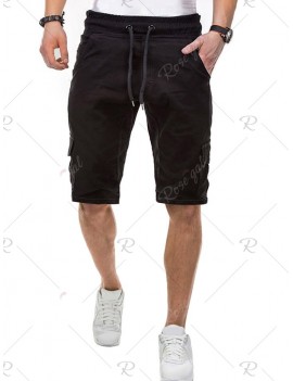 Solid Color Multi-pocket Drawstring Shorts - M