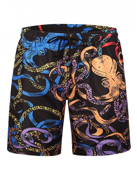 Octopus Printed Drawstring Board Shorts - M