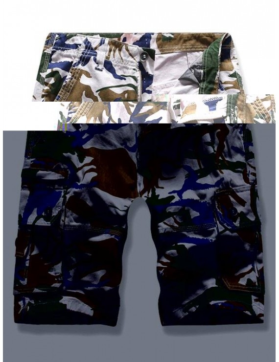 Side Flap Pocket Camouflage Print Cargo Shorts - 36