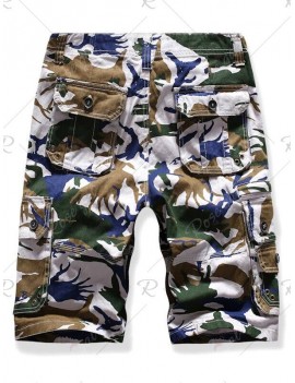Side Flap Pocket Camouflage Print Cargo Shorts - 36