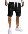Solid Color Pleated Side Flap Pocket Shorts - L