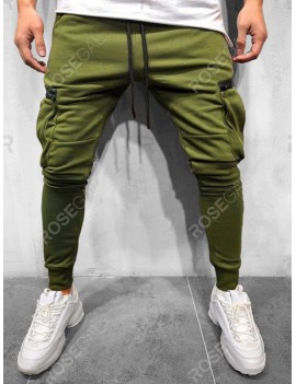 Solid Side Zipper Plocket Drawstring Sport Jogger Pants - M