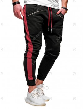 Contrast Trim Zipper Pocket Sport Jogger Pants - Xl