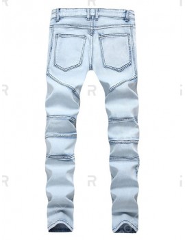 Ripped Stitching Design Casual Jeans - 40