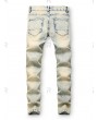 Embroidery Decoration Zip Fly Ripped Jeans - 38