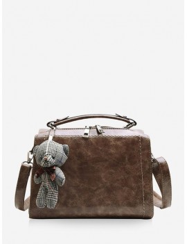 Bear Pendant Leather Crossbody Handbag