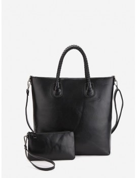 2Pcs Simple Leather Tote Bag Set