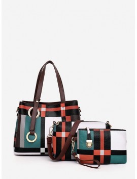 3Pcs Grid Striped Handbag Shoulder Bag Set