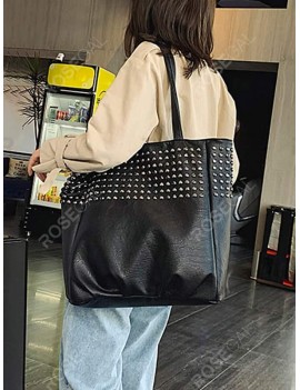 Retro Studded Embellished Large Capacity Shoulder Bag