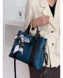 Silk Embellished Top Handle PU Leather Shoulder Bag