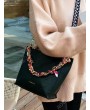 Slant Quilted Chain Embellished Bucket Bag