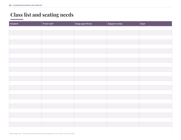 Preview of Printable Class List with Seating Needs